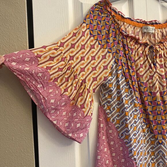 Hale bob Cathalina Blouse Viscose Off the Shoulder Medium Boho Festival Coastal - Picture 2 of 9